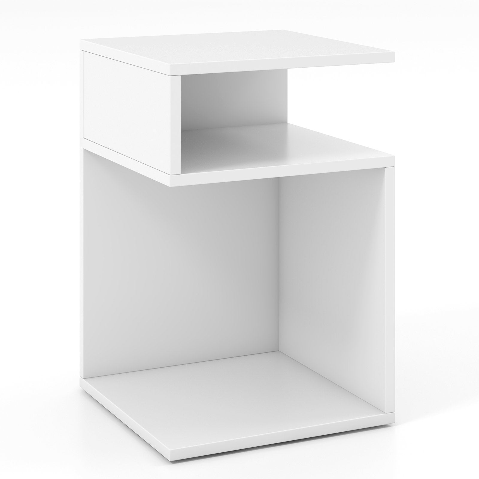 S-Shaped Side Table with Unique S-shaped Frame and 2 Open Compartments, White Nightstands White at Gallery Canada