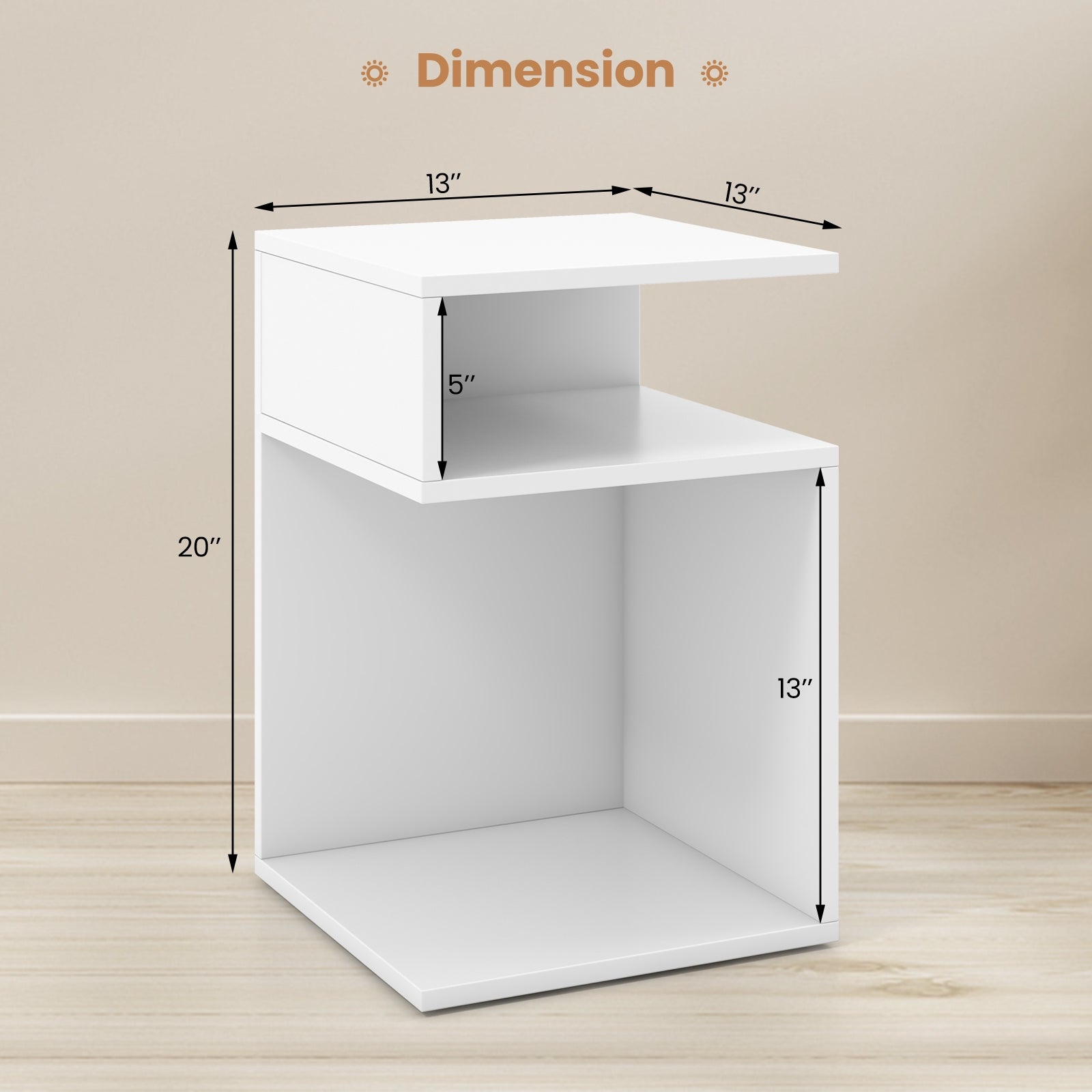 S-Shaped Side Table with Unique S-shaped Frame and 2 Open Compartments, White Nightstands at Gallery Canada