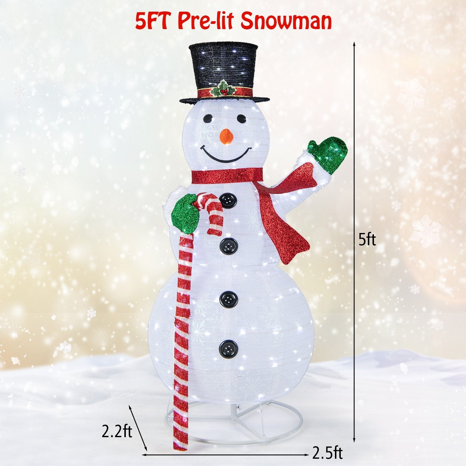 5 Feet Pop-up Christmas Snowman with 180 LED Lights, White Christmas Decor & Accessories   at Gallery Canada