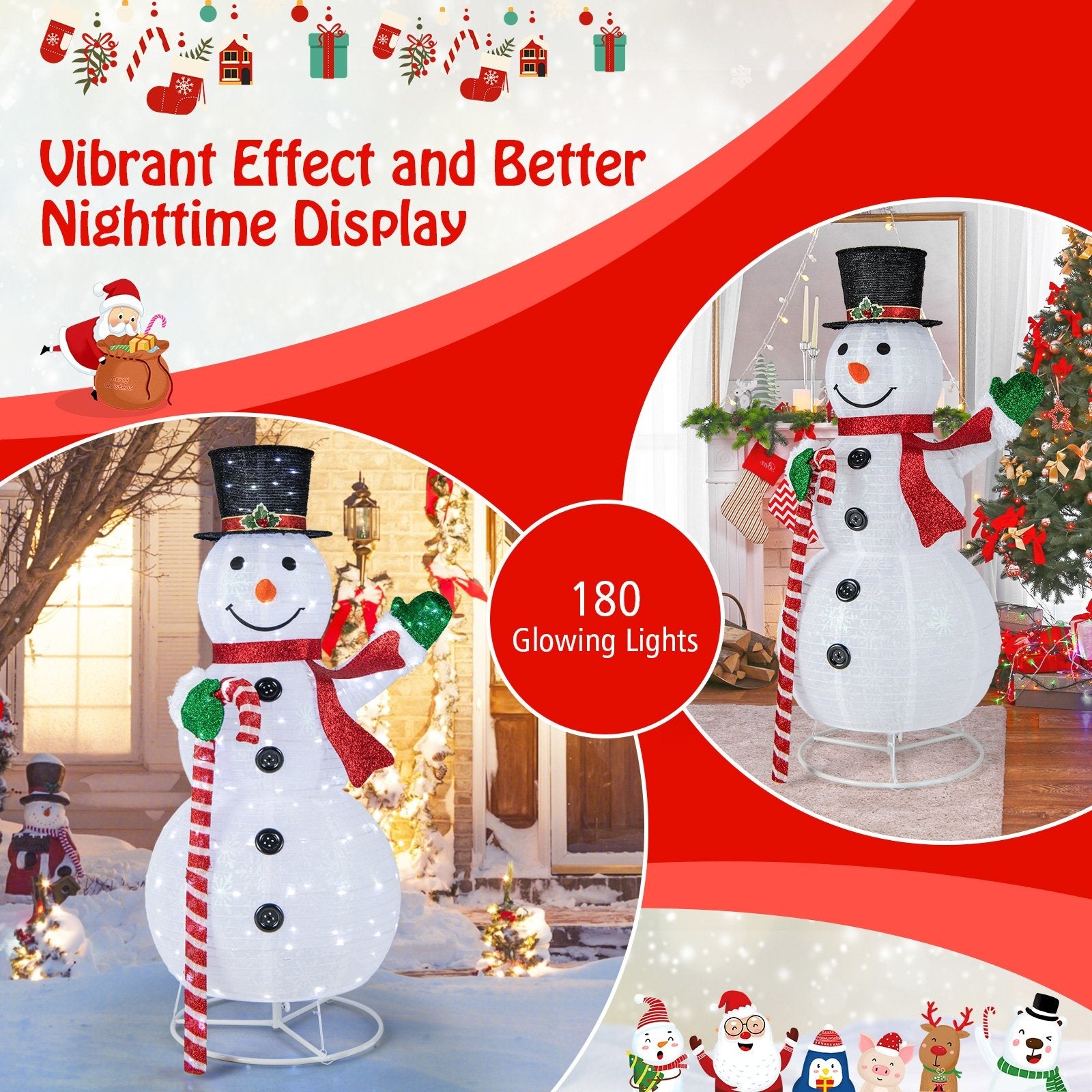 5 Feet Pop-up Christmas Snowman with 180 LED Lights, White Christmas Decor & Accessories   at Gallery Canada