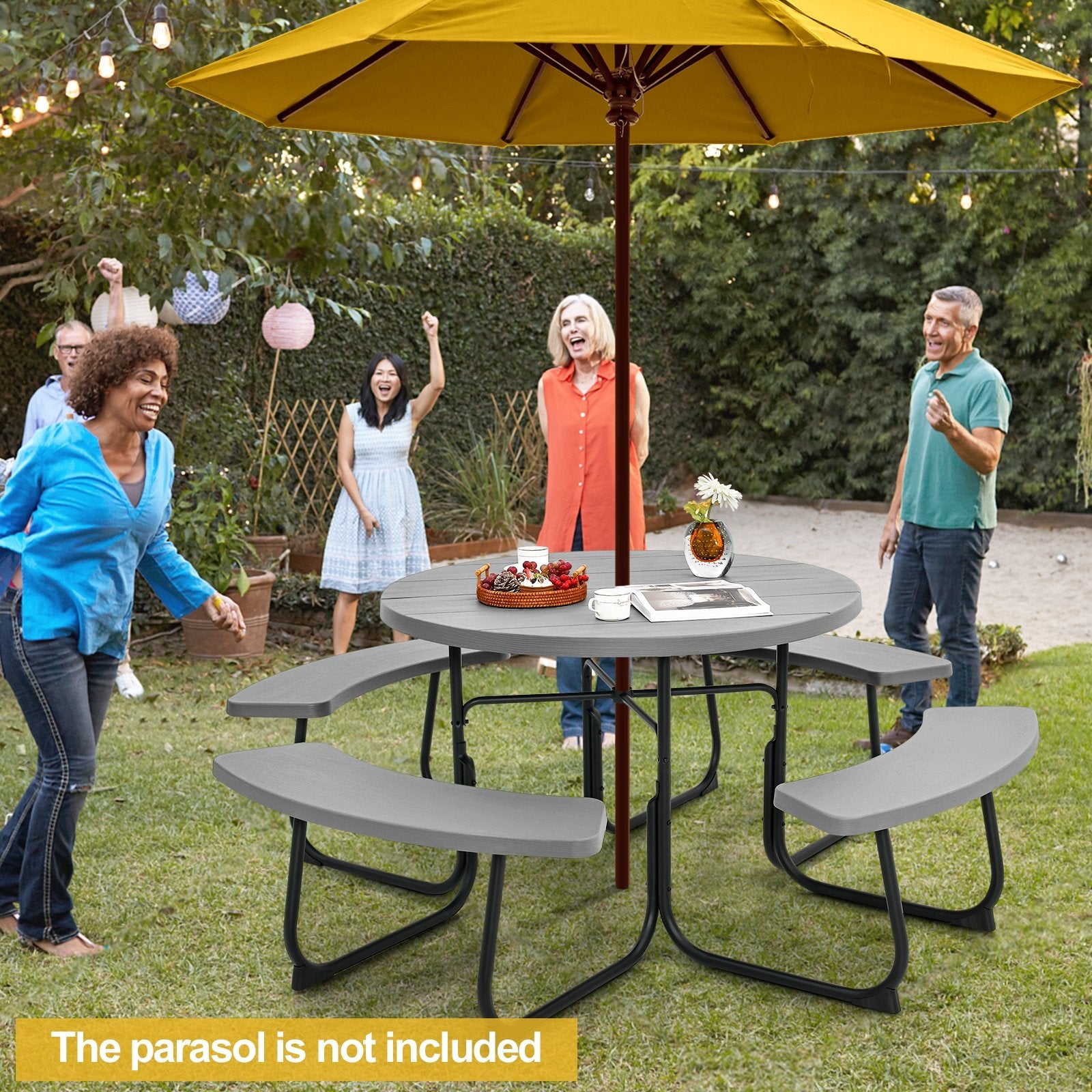 8-Person Outdoor Picnic Table and Bench Set with Umbrella Hole, Gray Picnic Tables   at Gallery Canada