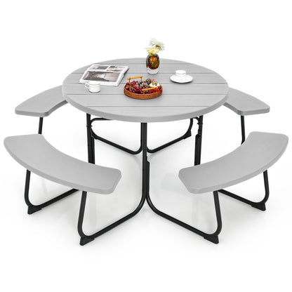 8-Person Outdoor Picnic Table and Bench Set with Umbrella Hole, Gray Picnic Tables   at Gallery Canada