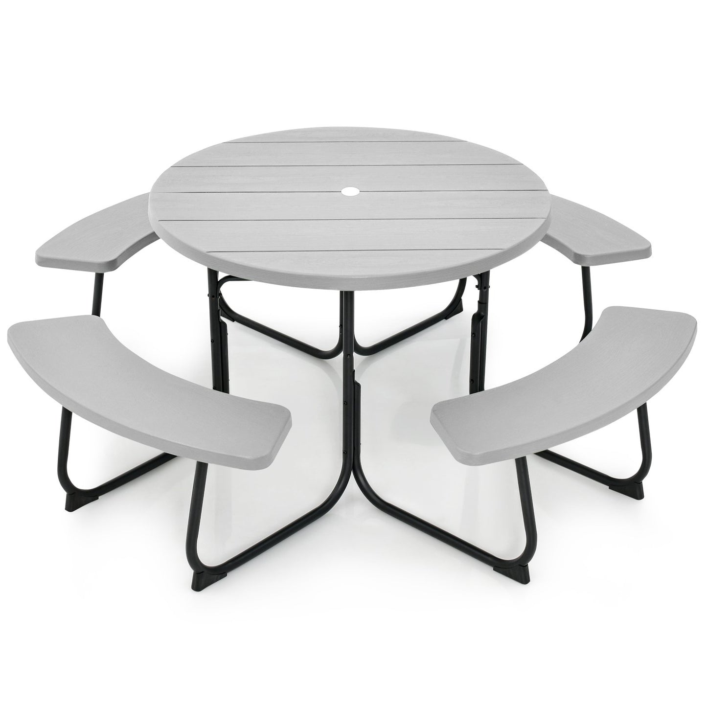 8-Person Outdoor Picnic Table and Bench Set with Umbrella Hole, Gray Picnic Tables   at Gallery Canada