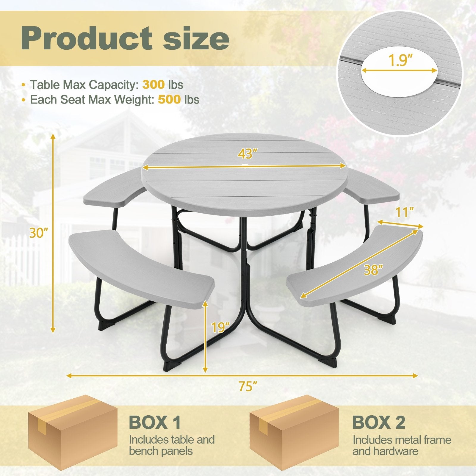 8-Person Outdoor Picnic Table and Bench Set with Umbrella Hole, Gray Picnic Tables   at Gallery Canada