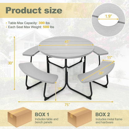 8-Person Outdoor Picnic Table and Bench Set with Umbrella Hole, Gray Picnic Tables   at Gallery Canada