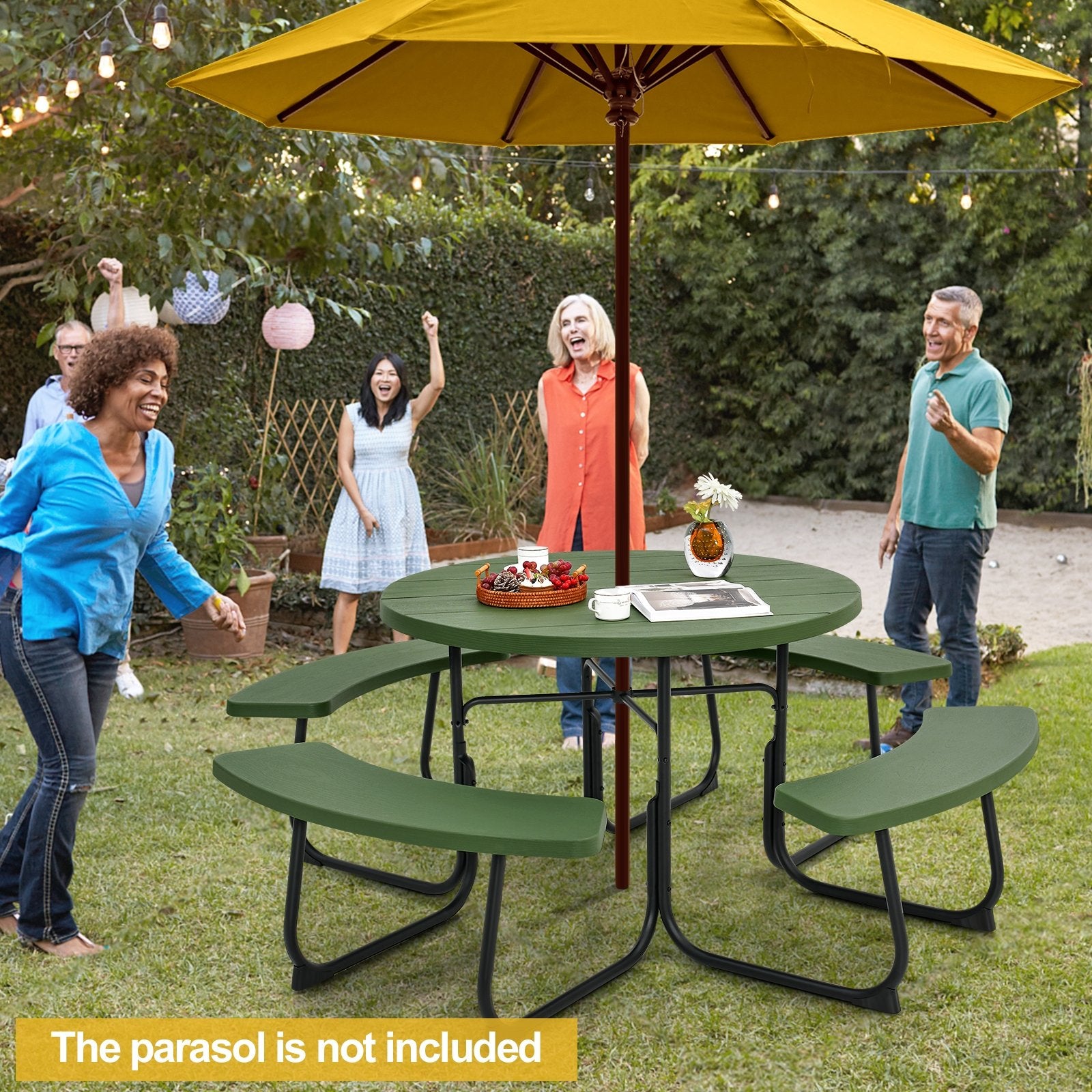 8-Person Outdoor Picnic Table and Bench Set with Umbrella Hole, Green Picnic Tables   at Gallery Canada