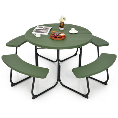 8-Person Outdoor Picnic Table and Bench Set with Umbrella Hole, Green Picnic Tables   at Gallery Canada