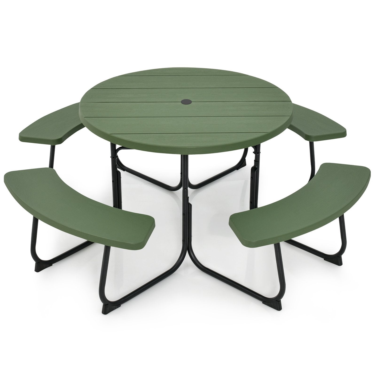 8-Person Outdoor Picnic Table and Bench Set with Umbrella Hole, Green Picnic Tables   at Gallery Canada