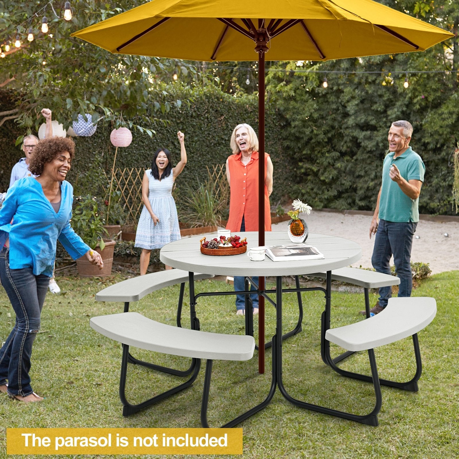 8-Person Outdoor Picnic Table and Bench Set with Umbrella Hole, White Picnic Tables   at Gallery Canada