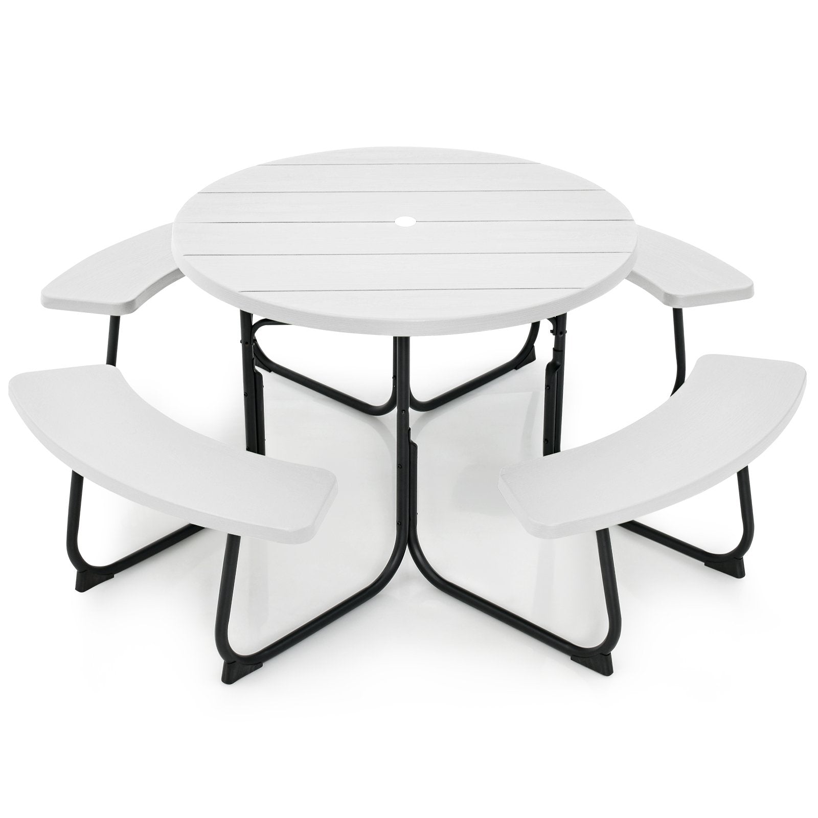 8-Person Outdoor Picnic Table and Bench Set with Umbrella Hole, White Picnic Tables   at Gallery Canada