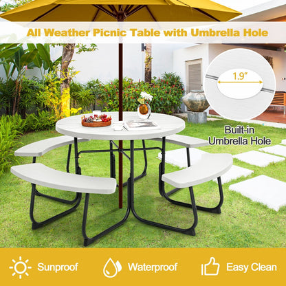 8-Person Outdoor Picnic Table and Bench Set with Umbrella Hole, White Picnic Tables   at Gallery Canada