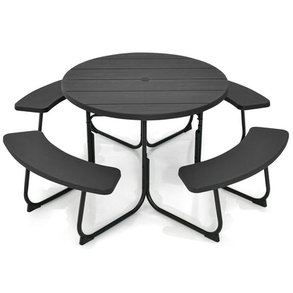 8-Person Outdoor Picnic Table and Bench Set with Umbrella Hole, Black Picnic Tables   at Gallery Canada