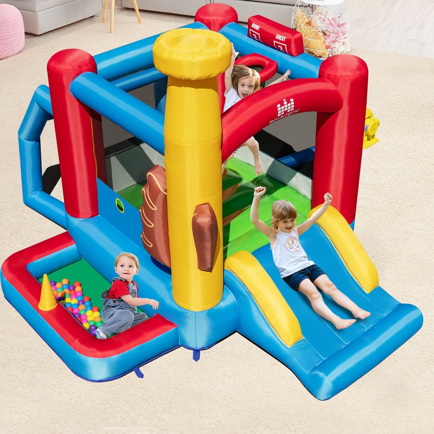 Baseball Themed Inflatable Bounce House with Ball Pit and Ocean Balls with 735W Blower, Multicolor Bounce House   at Gallery Canada