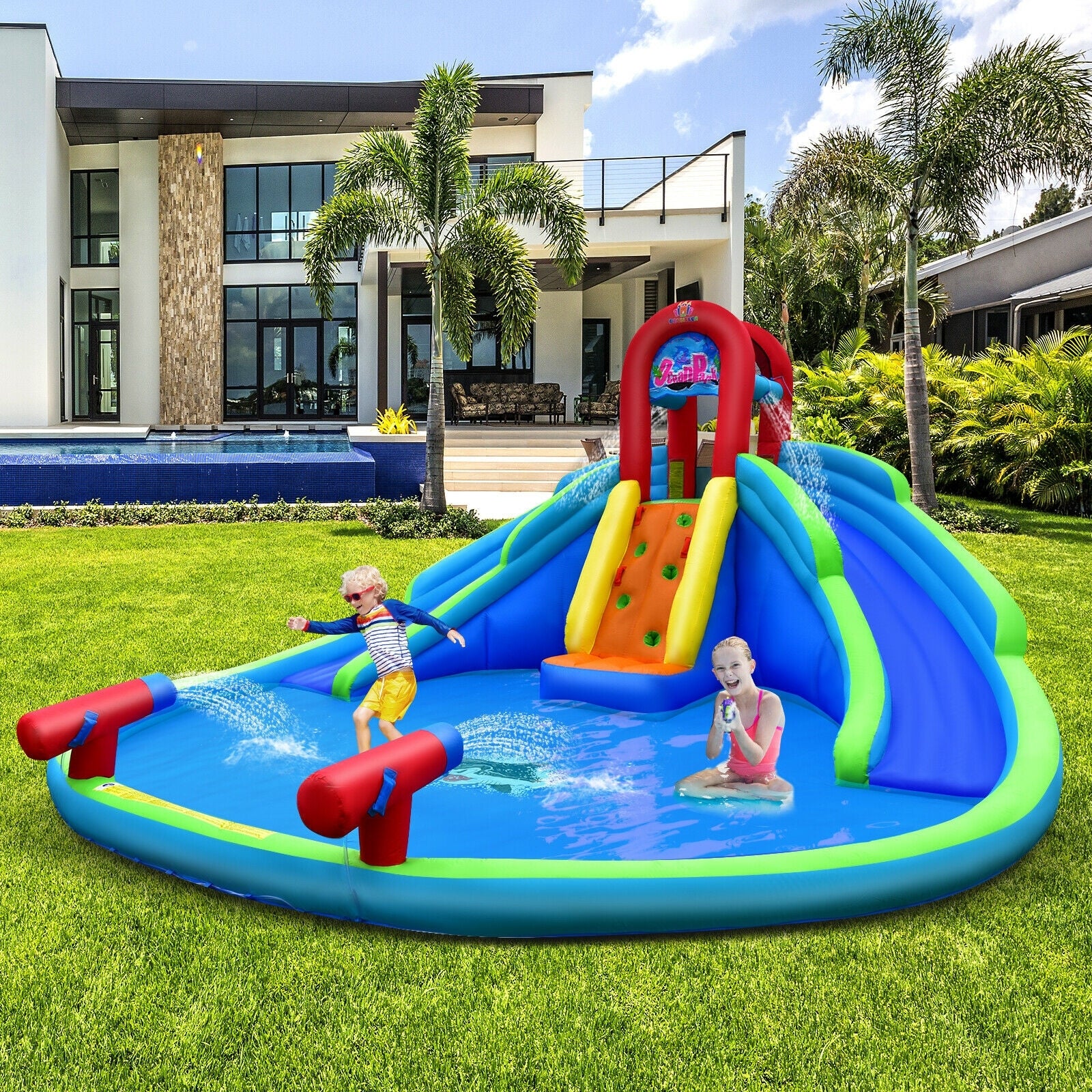 Inflatable Waterslide Bounce House with Upgraded Handrail without Blower, Blue Bounce House at Gallery Canada