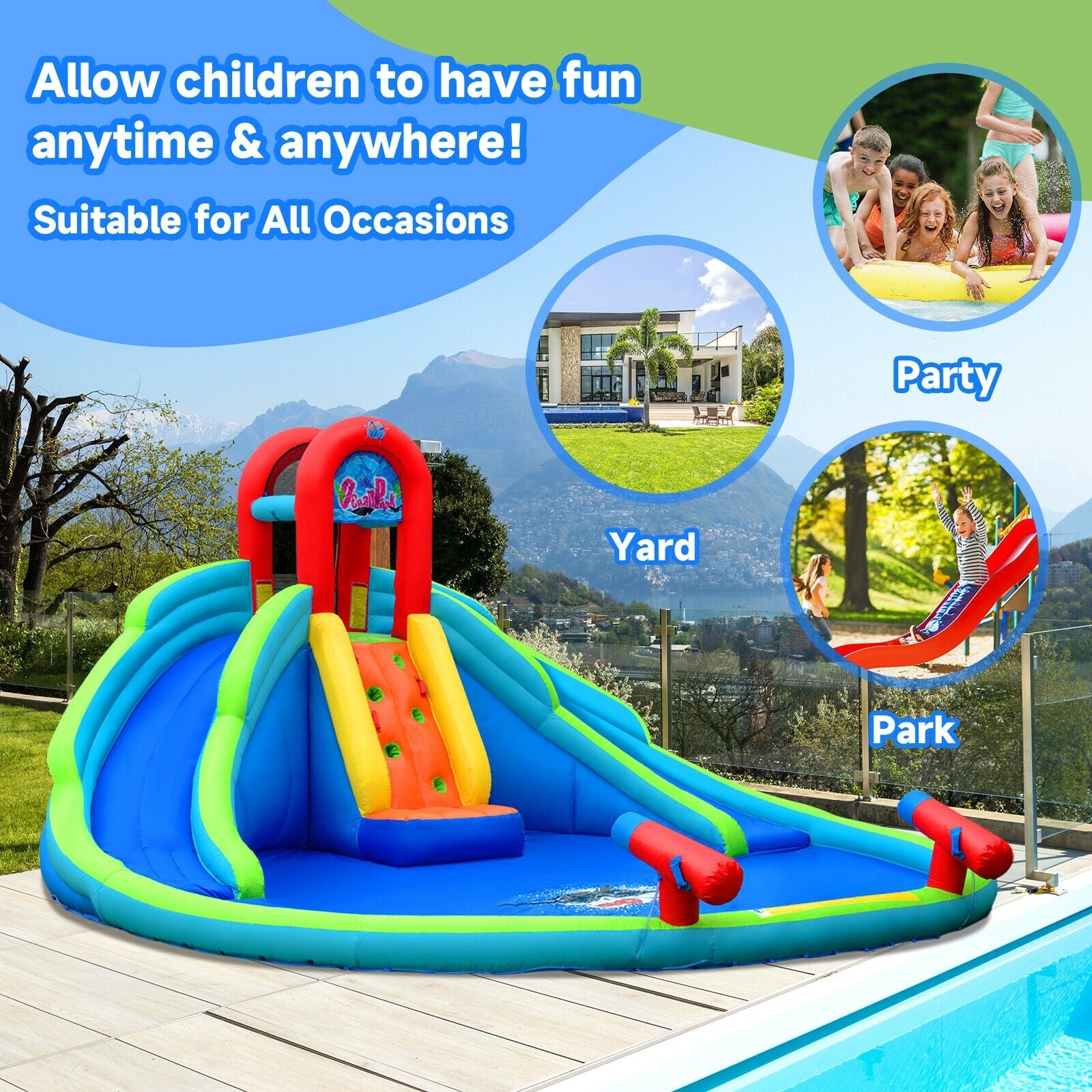 Inflatable Waterslide Bounce House with Upgraded Handrail without Blower, Blue Bounce House at Gallery Canada