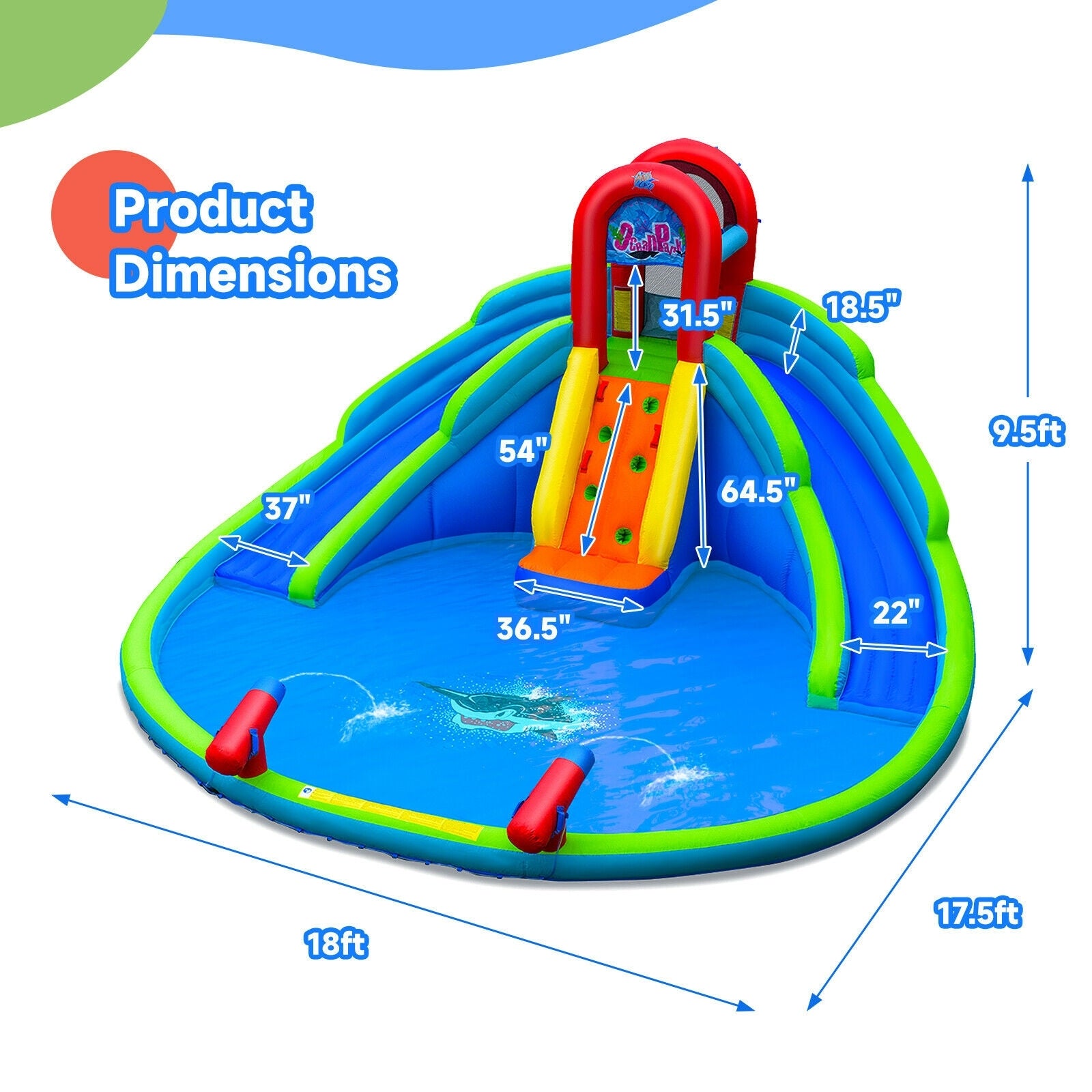 Inflatable Waterslide Bounce House with Upgraded Handrail without Blower, Blue Bounce House at Gallery Canada