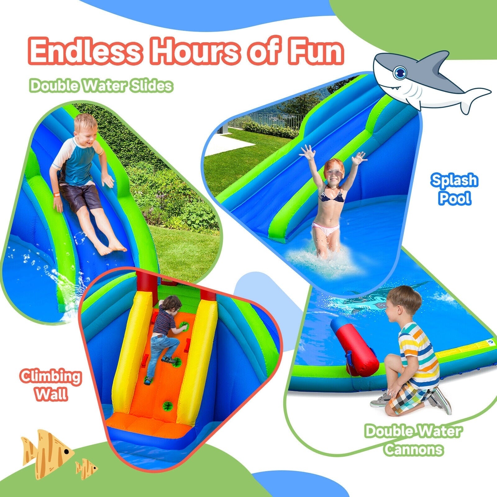Inflatable Waterslide Bounce House with Upgraded Handrail without Blower, Blue Bounce House at Gallery Canada