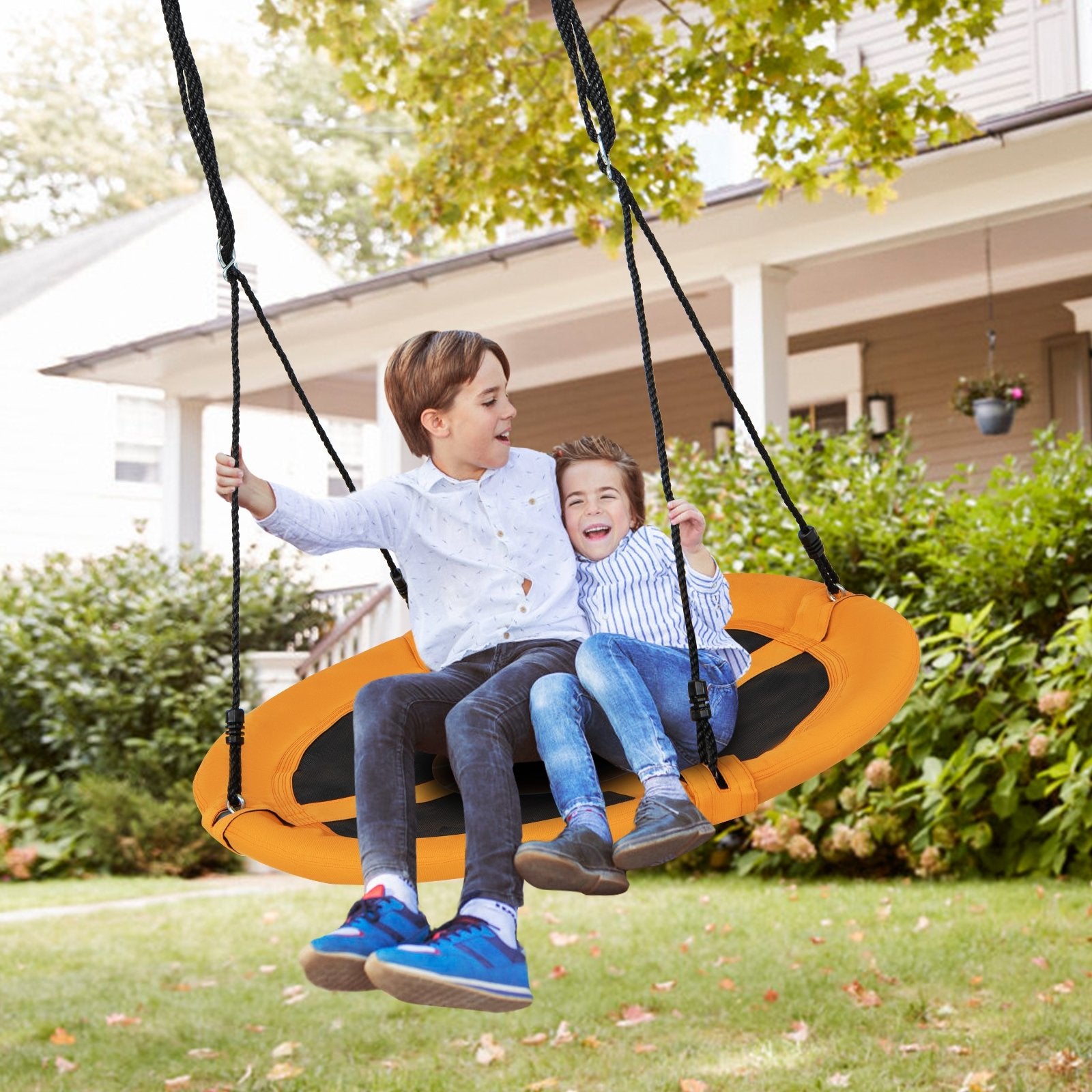 40 Inches Saucer Tree Swing Round with Adjustable Ropes and Carabiners, Yellow Swing & Playsets   at Gallery Canada