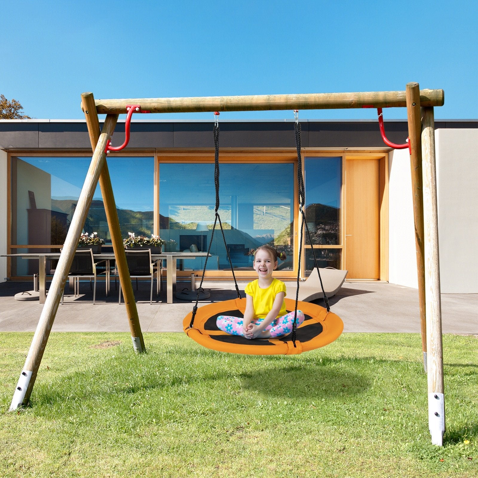 40 Inches Saucer Tree Swing Round with Adjustable Ropes and Carabiners, Yellow Swing & Playsets   at Gallery Canada