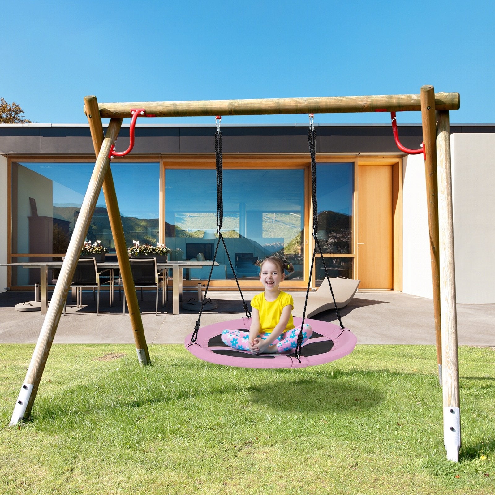 40 Inches Saucer Tree Swing Round with Adjustable Ropes and Carabiners, Pink Swing & Playsets   at Gallery Canada