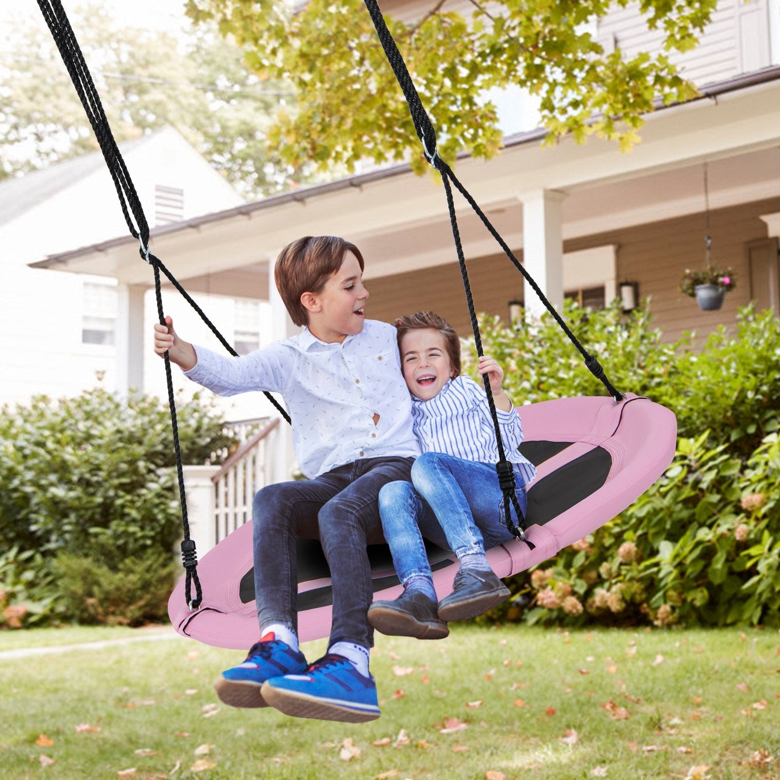 40 Inches Saucer Tree Swing Round with Adjustable Ropes and Carabiners, Pink Swing & Playsets   at Gallery Canada