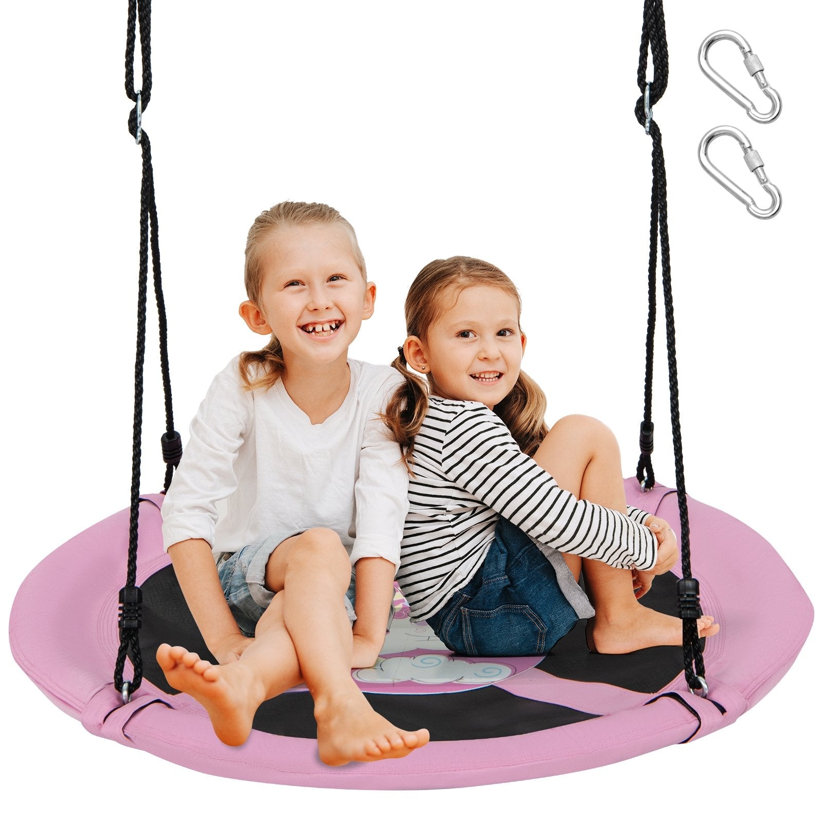 40 Inches Saucer Tree Swing Round with Adjustable Ropes and Carabiners, Pink Swing & Playsets   at Gallery Canada