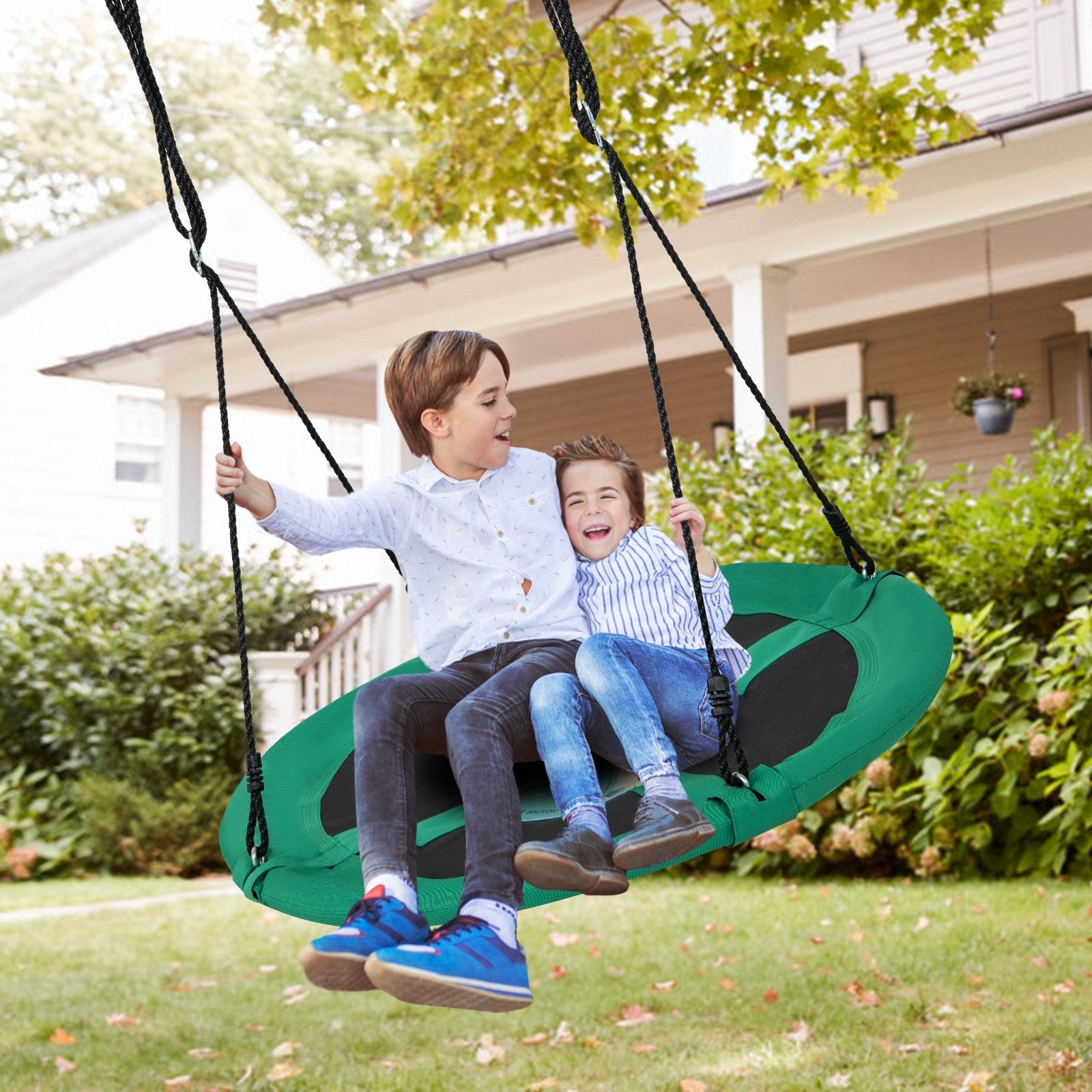 40 Inches Saucer Tree Swing Round with Adjustable Ropes and Carabiners, Green Swing & Playsets   at Gallery Canada