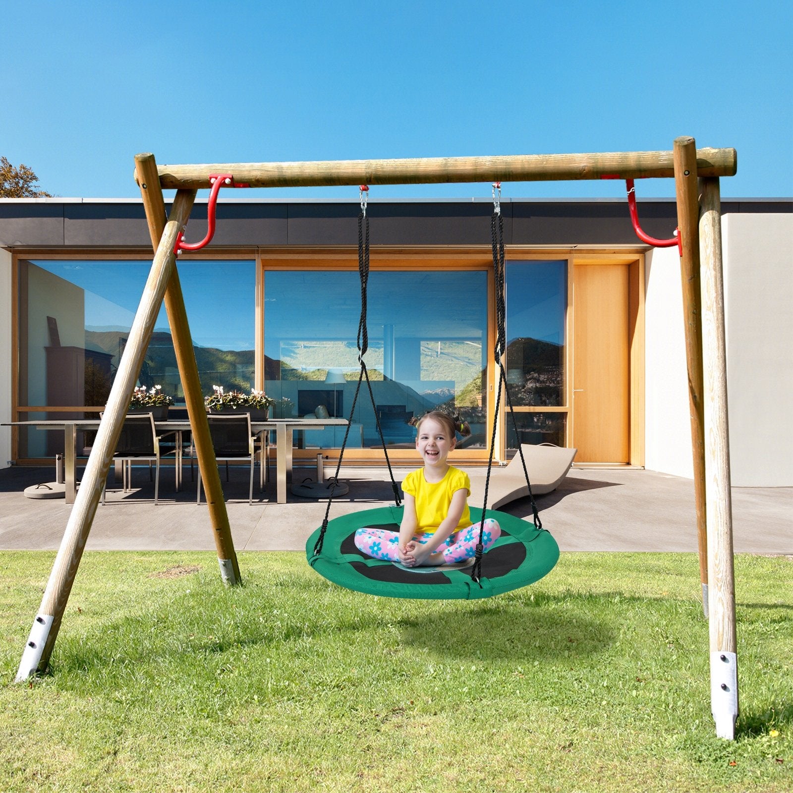 40 Inches Saucer Tree Swing Round with Adjustable Ropes and Carabiners, Green Swing & Playsets   at Gallery Canada