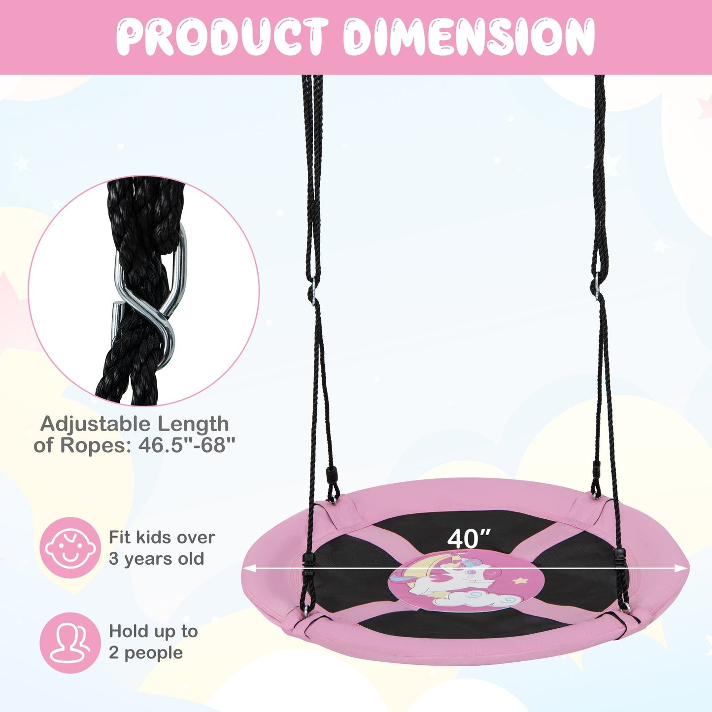 40 Inches Saucer Tree Swing Round with Adjustable Ropes and Carabiners, Pink Swing & Playsets   at Gallery Canada