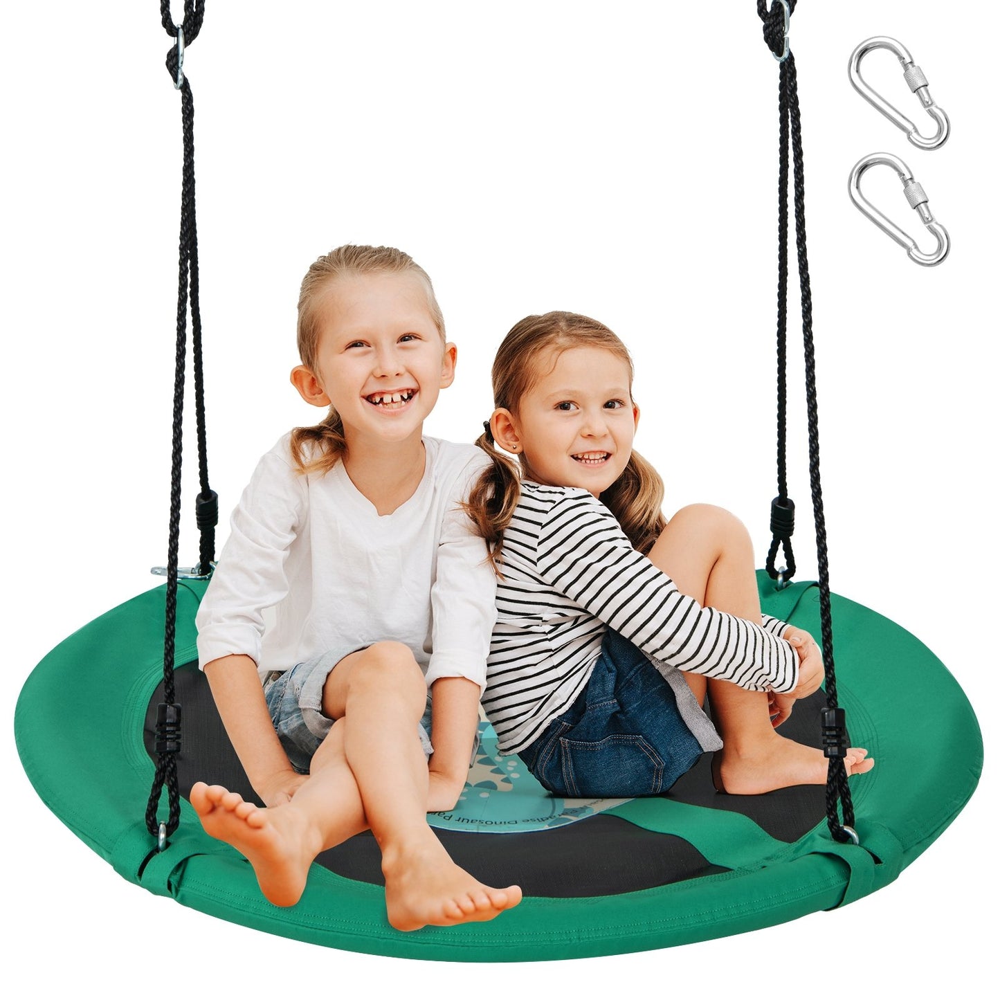 40 Inches Saucer Tree Swing Round with Adjustable Ropes and Carabiners, Green Swing & Playsets   at Gallery Canada