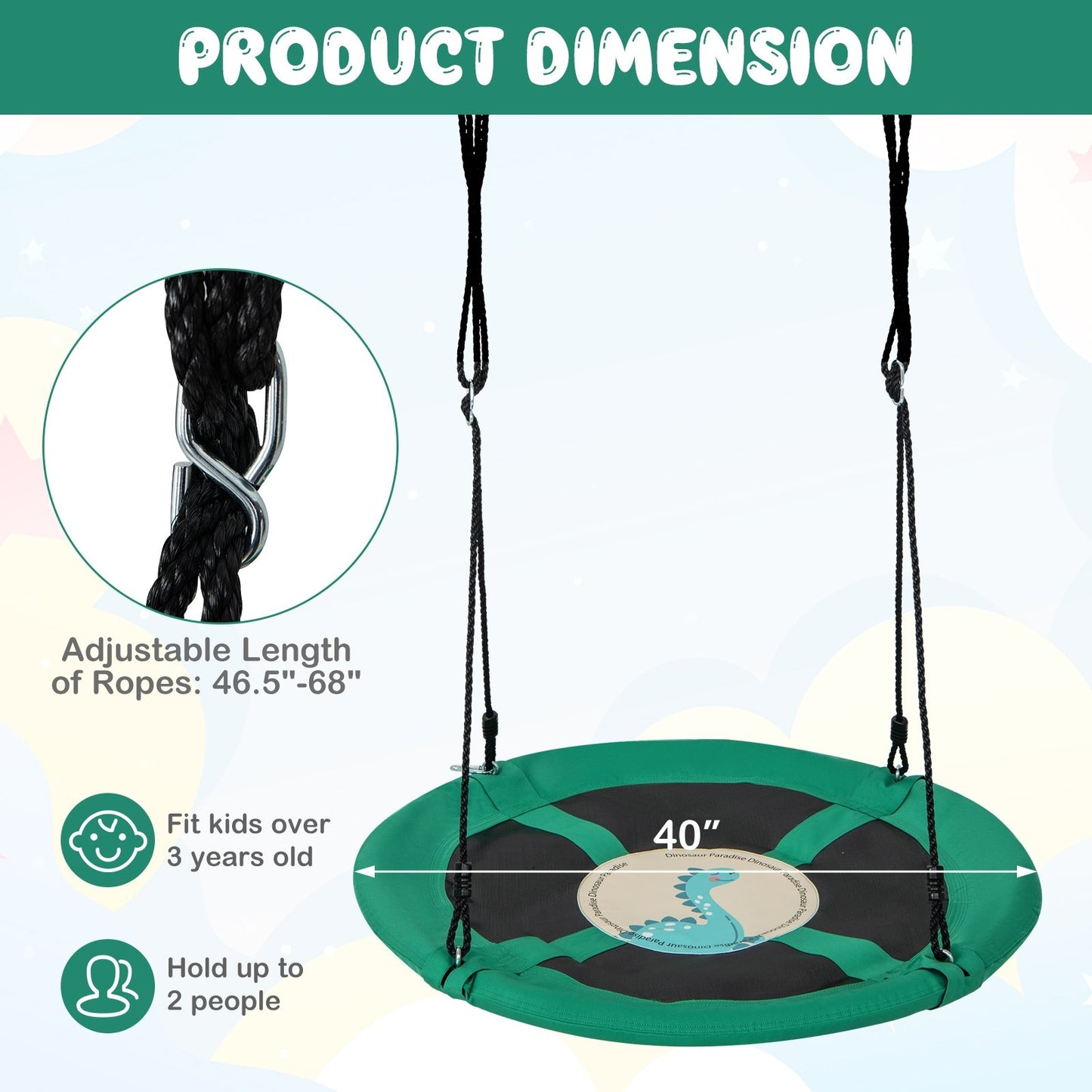 40 Inches Saucer Tree Swing Round with Adjustable Ropes and Carabiners, Green Swing & Playsets   at Gallery Canada