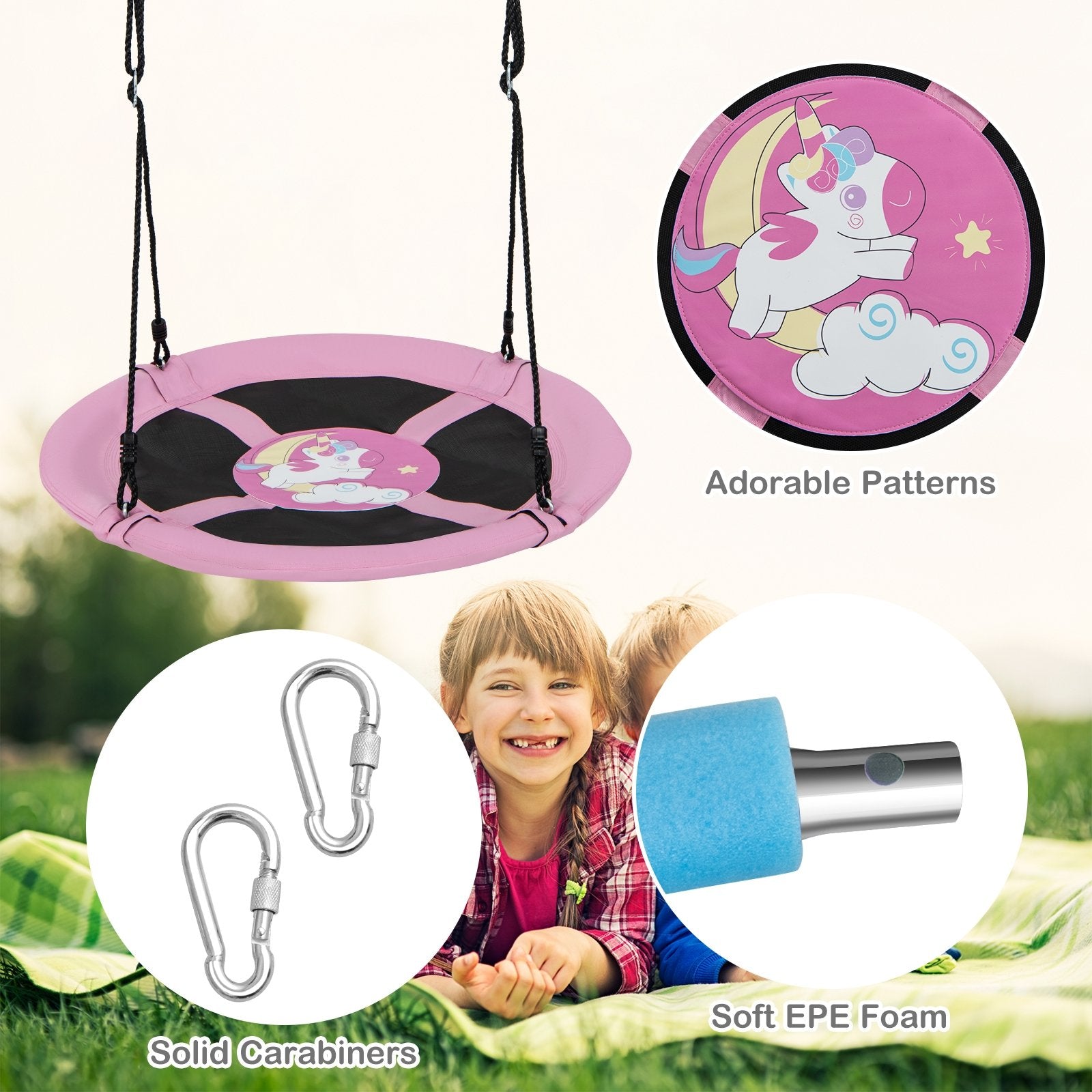 40 Inches Saucer Tree Swing Round with Adjustable Ropes and Carabiners, Pink Swing & Playsets   at Gallery Canada