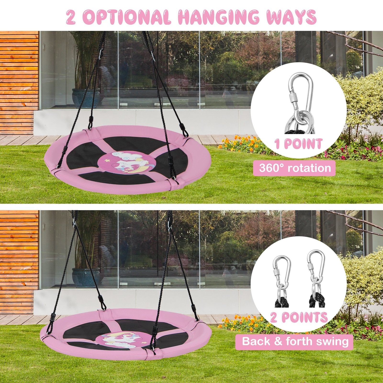 40 Inches Saucer Tree Swing Round with Adjustable Ropes and Carabiners, Pink Swing & Playsets   at Gallery Canada