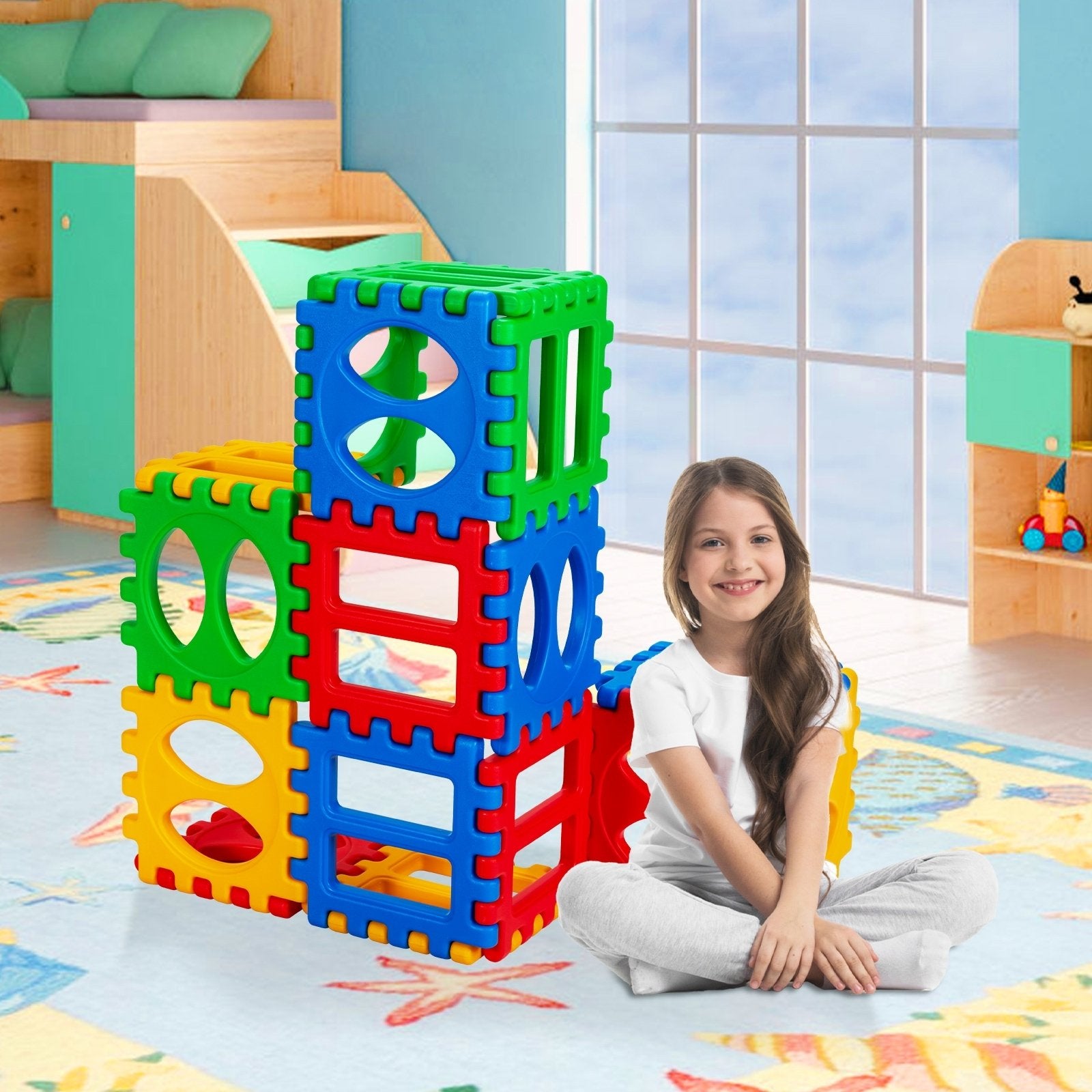 32 Pieces Big Waffle Block Set Kids Educational Stacking Building Toy, Multicolor Learning Toys   at Gallery Canada