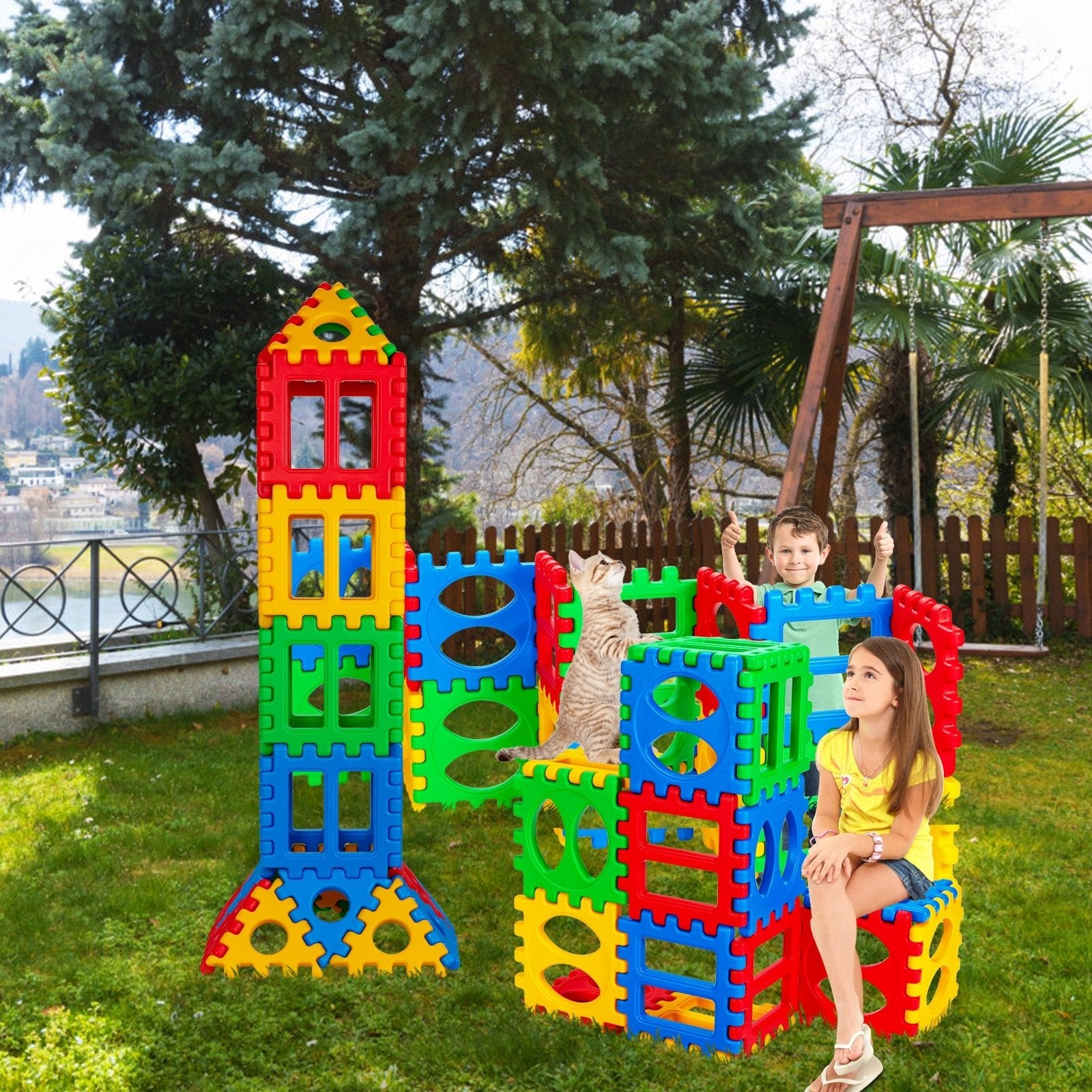 32 Pieces Big Waffle Block Set Kids Educational Stacking Building Toy, Multicolor Learning Toys   at Gallery Canada