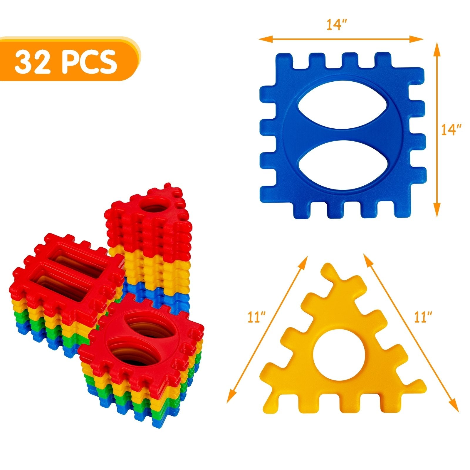 32 Pieces Big Waffle Block Set Kids Educational Stacking Building Toy, Multicolor Learning Toys   at Gallery Canada