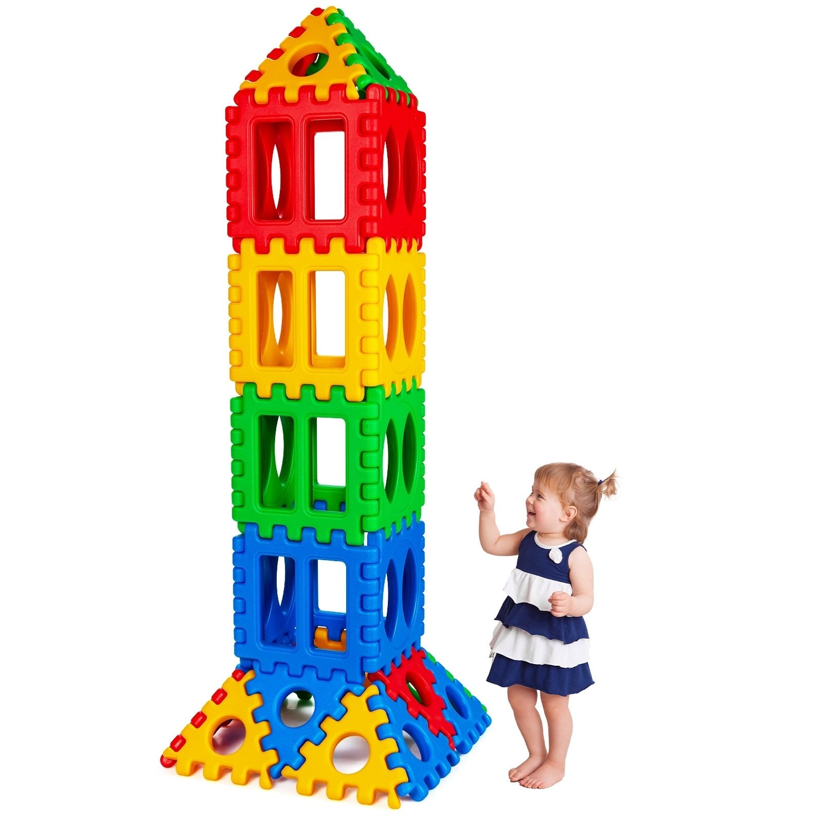 32 Pieces Big Waffle Block Set Kids Educational Stacking Building Toy, Multicolor Learning Toys   at Gallery Canada