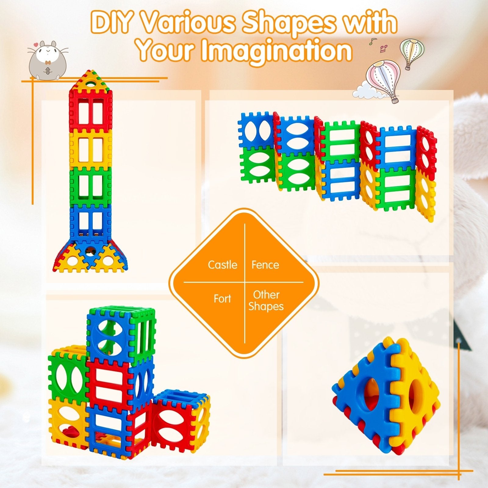 32 Pieces Big Waffle Block Set Kids Educational Stacking Building Toy, Multicolor Learning Toys   at Gallery Canada