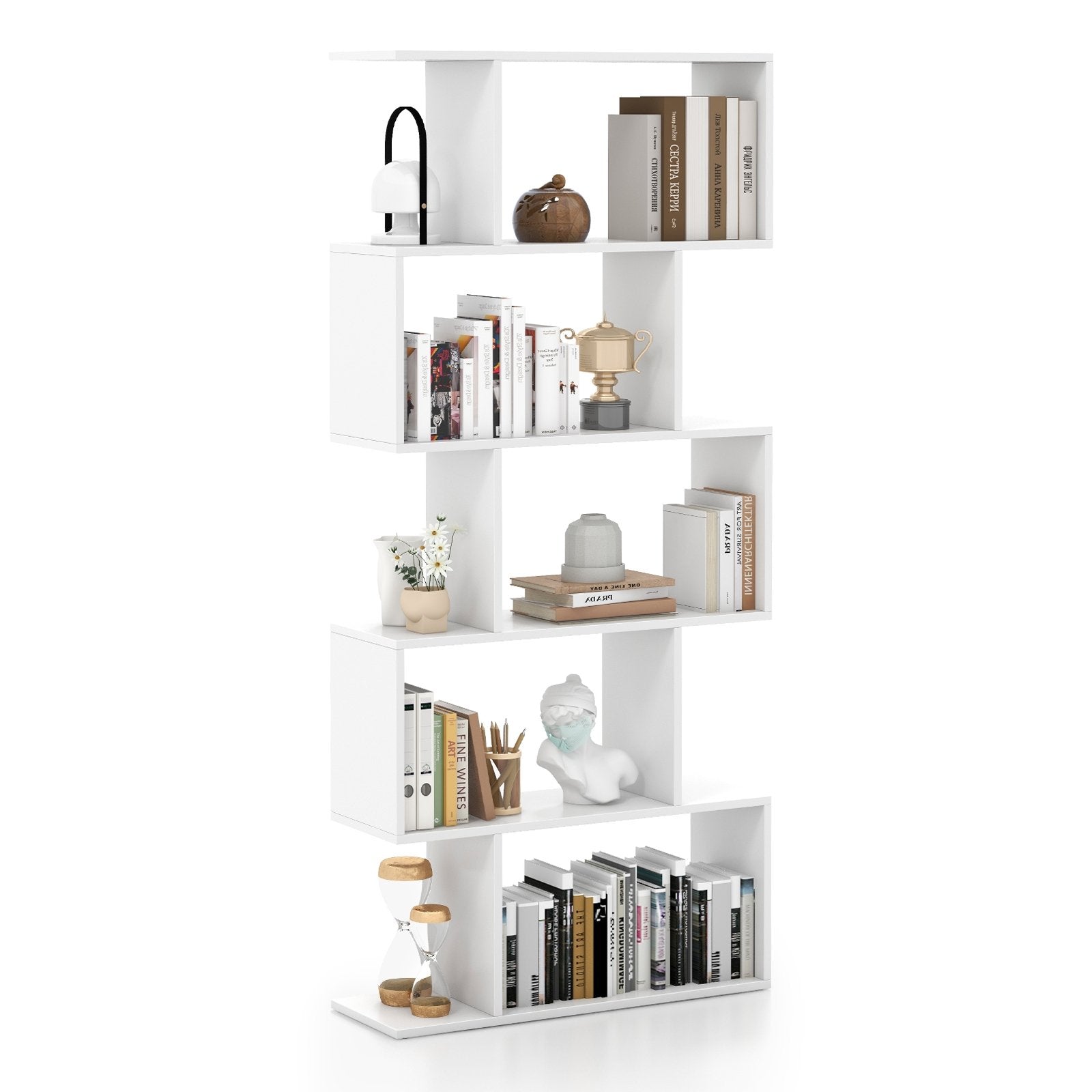 5-Tier Bookshelf with Anti-Toppling Device for Living Room Home Office, White Bookcases   at Gallery Canada