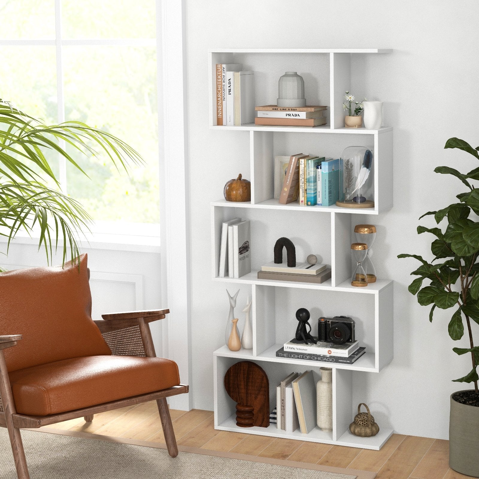 5-Tier Bookshelf with Anti-Toppling Device for Living Room Home Office, White Bookcases   at Gallery Canada