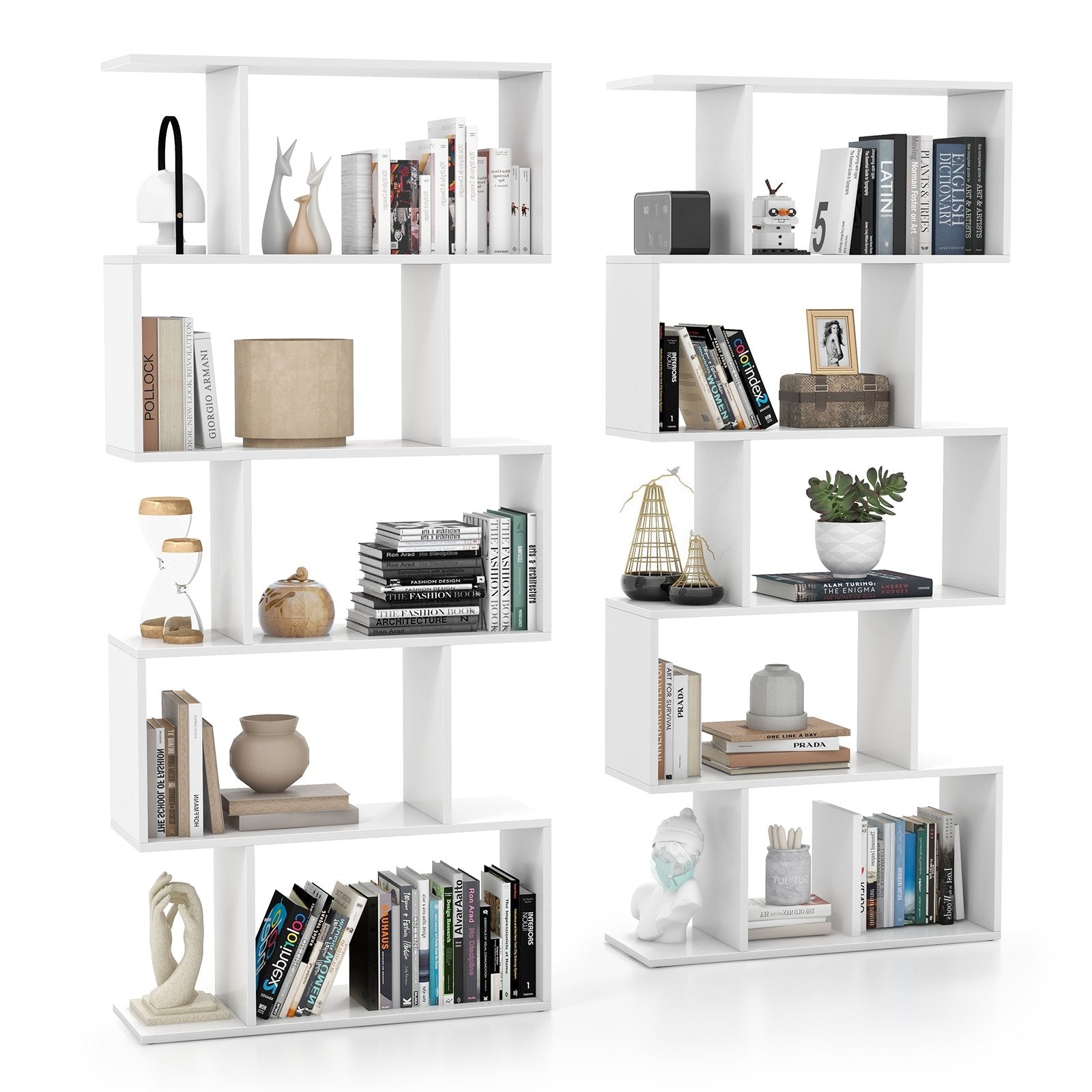 5-Tier Bookshelf with Anti-Toppling Device for Living Room Home Office, White Bookcases   at Gallery Canada