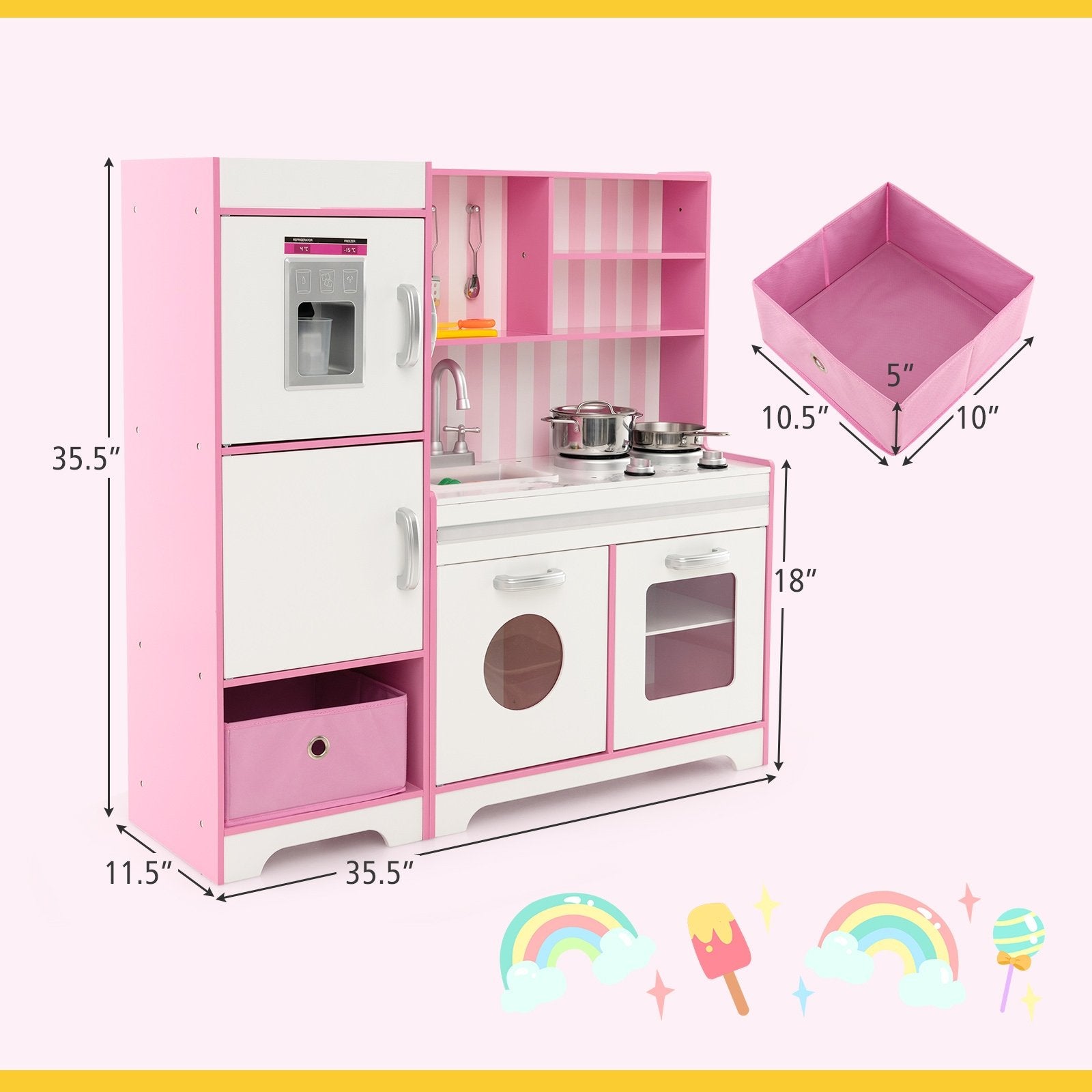 Kids Kitchen Playset Wooden Toy with Adjustable LED Lights and Washing Machine, Pink Play Kitchen Sets   at Gallery Canada