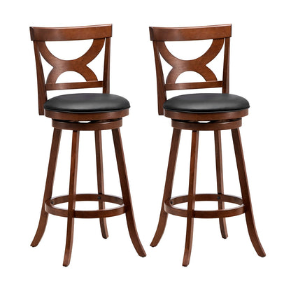 Swivel Bar Stools Set of 2 with Soft Cushion and Elegant Hollow Backrest-29 inches, Rustic Brown - Gallery Canada