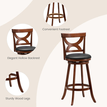 Swivel Bar Stools Set of 2 with Soft Cushion and Elegant Hollow Backrest-29 inches, Rustic Brown Bar Stools   at Gallery Canada