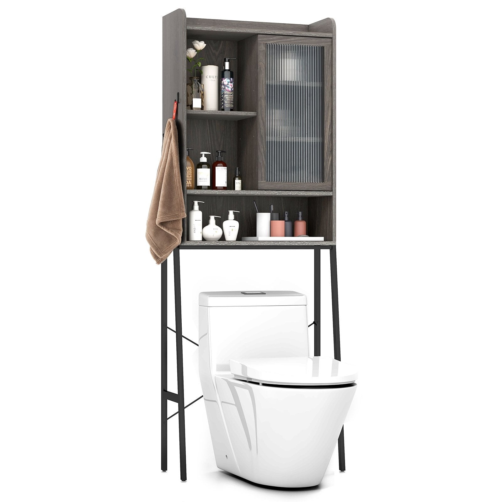 Over the Toilet Storage Cabinet with Sliding Acrylic Door and Adjustable Shelves, Gray Bathroom Etagere   at Gallery Canada