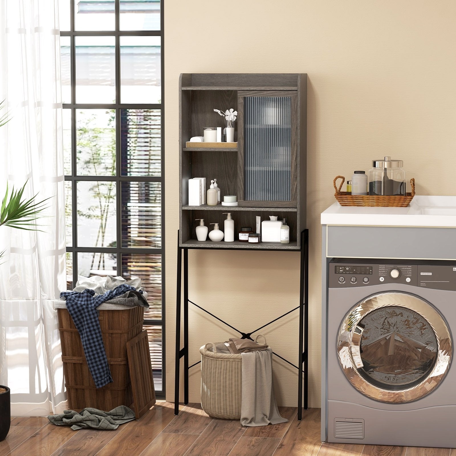 Over the Toilet Storage Cabinet with Sliding Acrylic Door and Adjustable Shelves, Gray Bathroom Etagere   at Gallery Canada