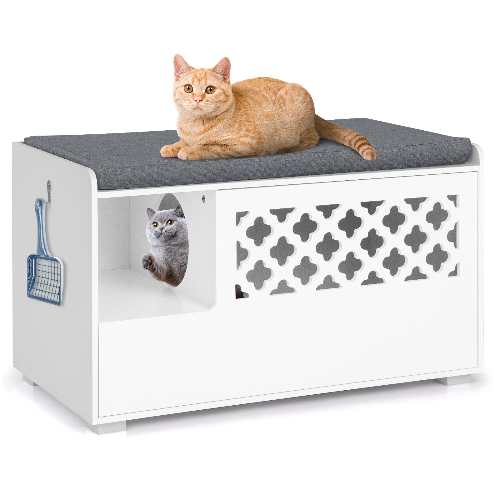 Cat Litter Box Enclosure with Removable Cushion and Front Open Door, White Cat Houses   at Gallery Canada