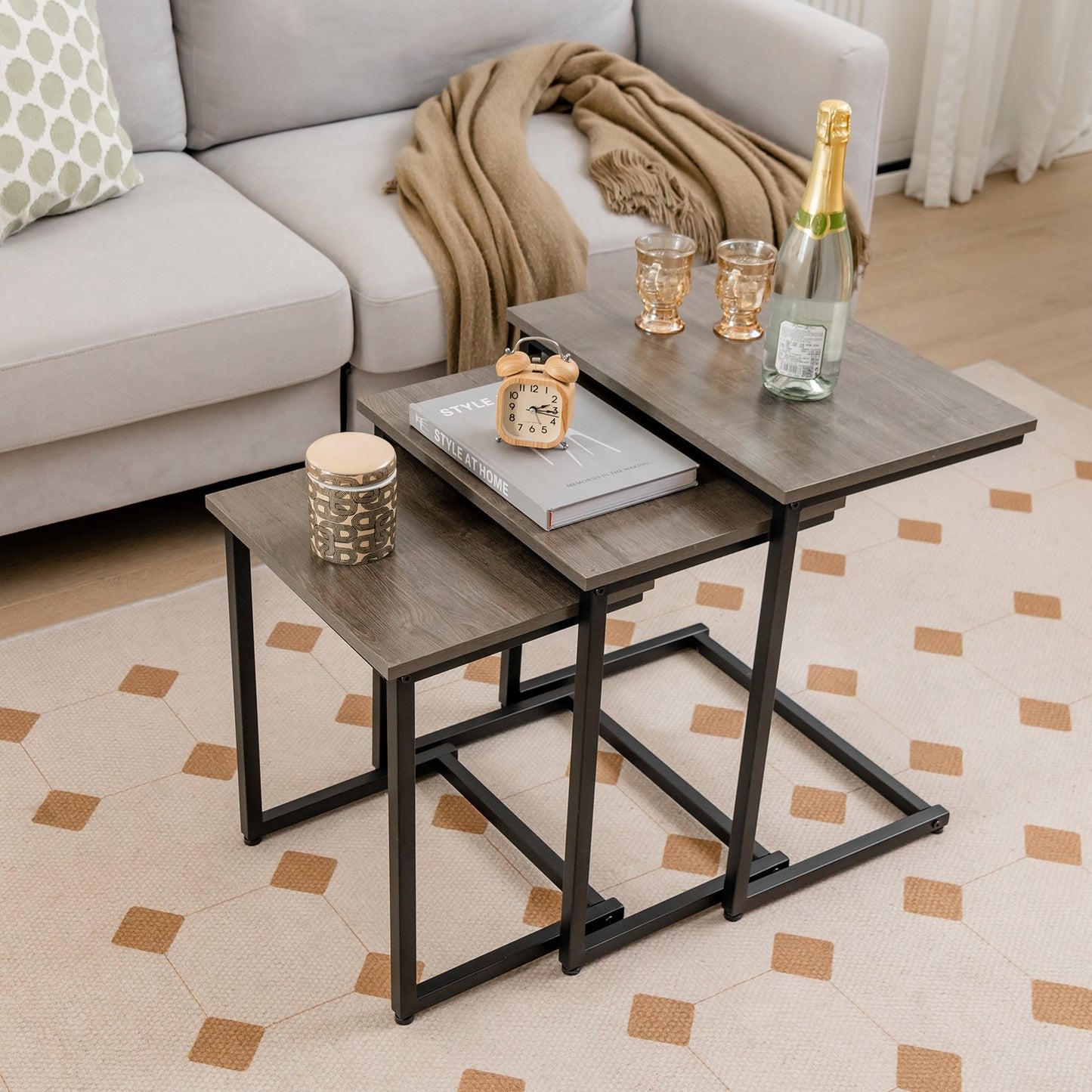 3 Pieces Multifunctional Coffee End Table Set, Oak End & Side Tables   at Gallery Canada