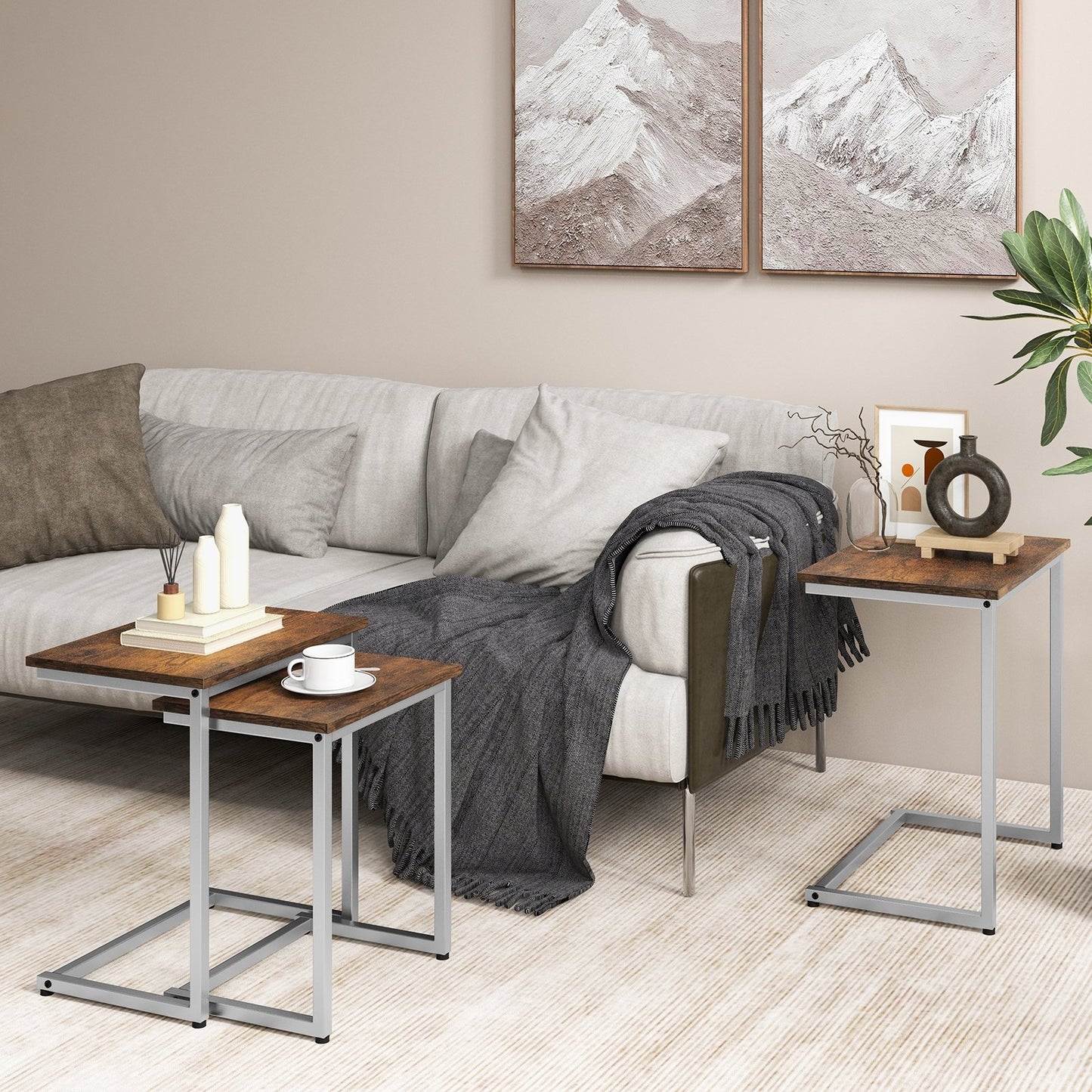 3 Pieces Multifunctional Coffee End Table Set, Rustic Brown End & Side Tables   at Gallery Canada