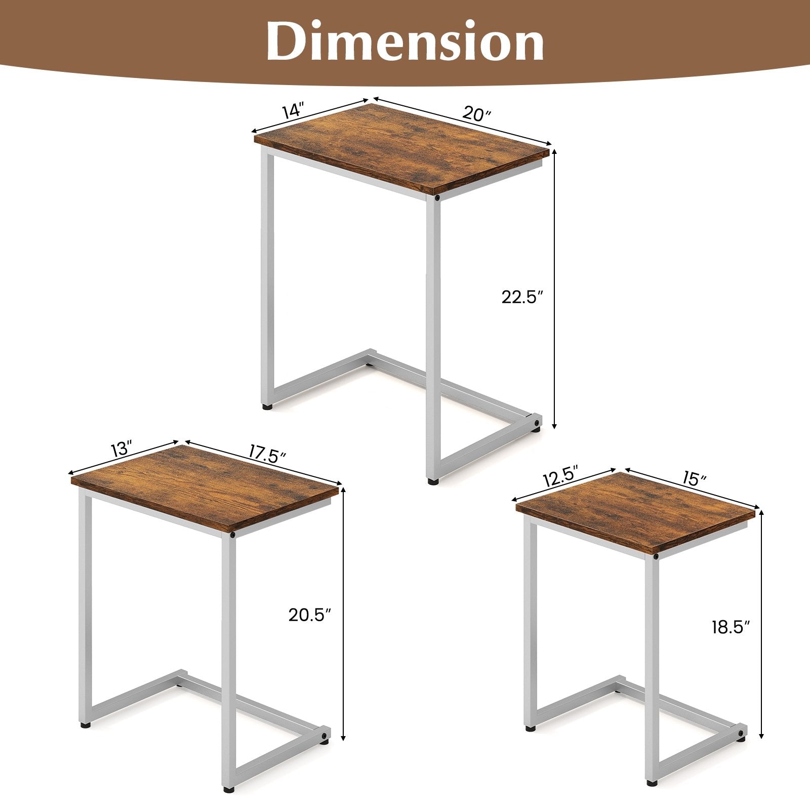 3 Pieces Multifunctional Coffee End Table Set, Rustic Brown End & Side Tables   at Gallery Canada